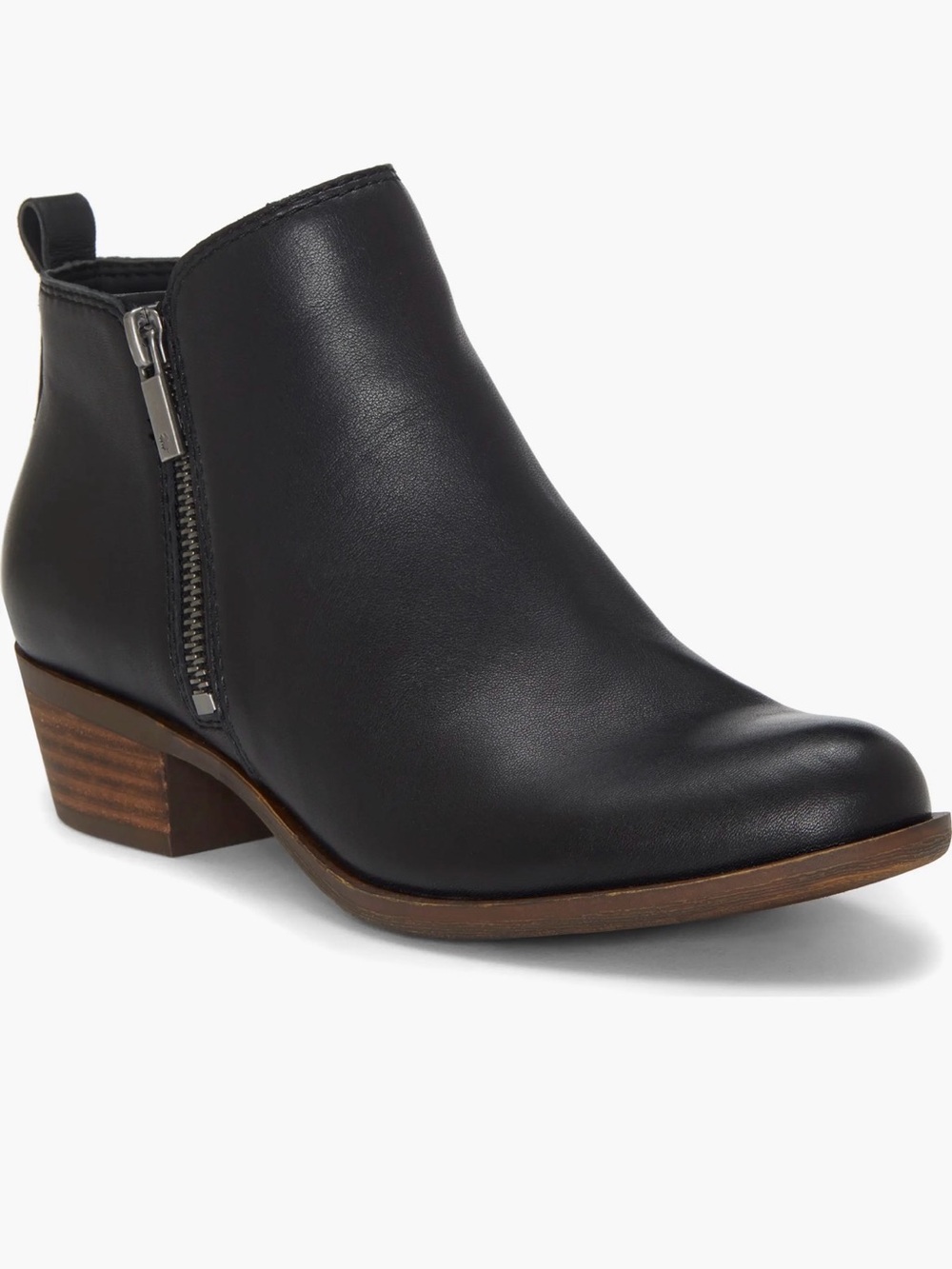 Lucky Brand Black Leather Low Heel Ankle Bootie with Side Zip